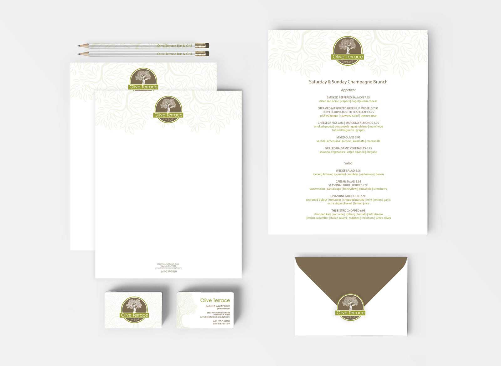 Olive Terrace Restaurant Stationary Design